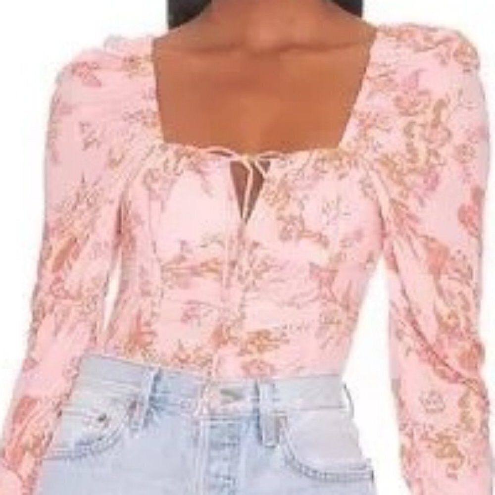 Free People Hilary Print Boho Top Pink Floral Size XS